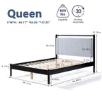 Cadre de lit plateforme Queen en bois avec tête de lit douce et moelleuse
