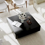 Table basse moderne du milieu du siècle, Table basse minimaliste en placage de bois avec rangement pour salon, Entièrement assemblée