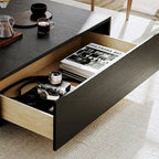 Table basse moderne du milieu du siècle, Table basse minimaliste en placage de bois avec rangement pour salon, Entièrement assemblée
