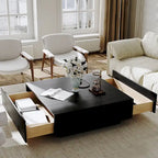 Table basse moderne du milieu du siècle, Table basse minimaliste en placage de bois avec rangement pour salon, Entièrement assemblée