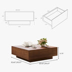Table basse moderne du milieu du siècle, Table basse minimaliste en placage de bois avec rangement pour salon, Entièrement assemblée