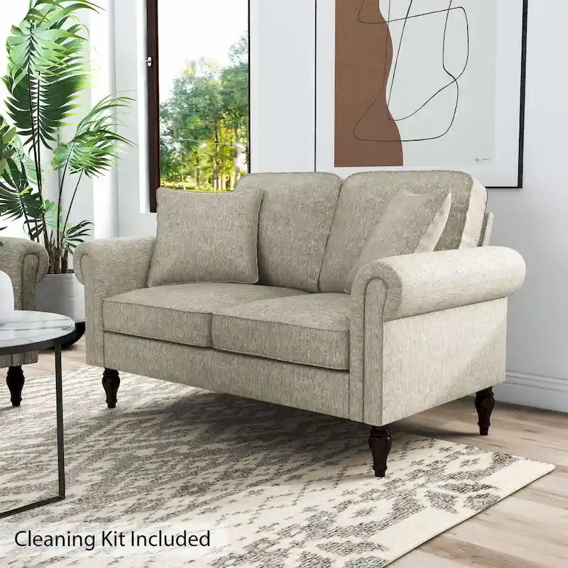 Causeuse traditionnelle en chenille avec coussins multiples