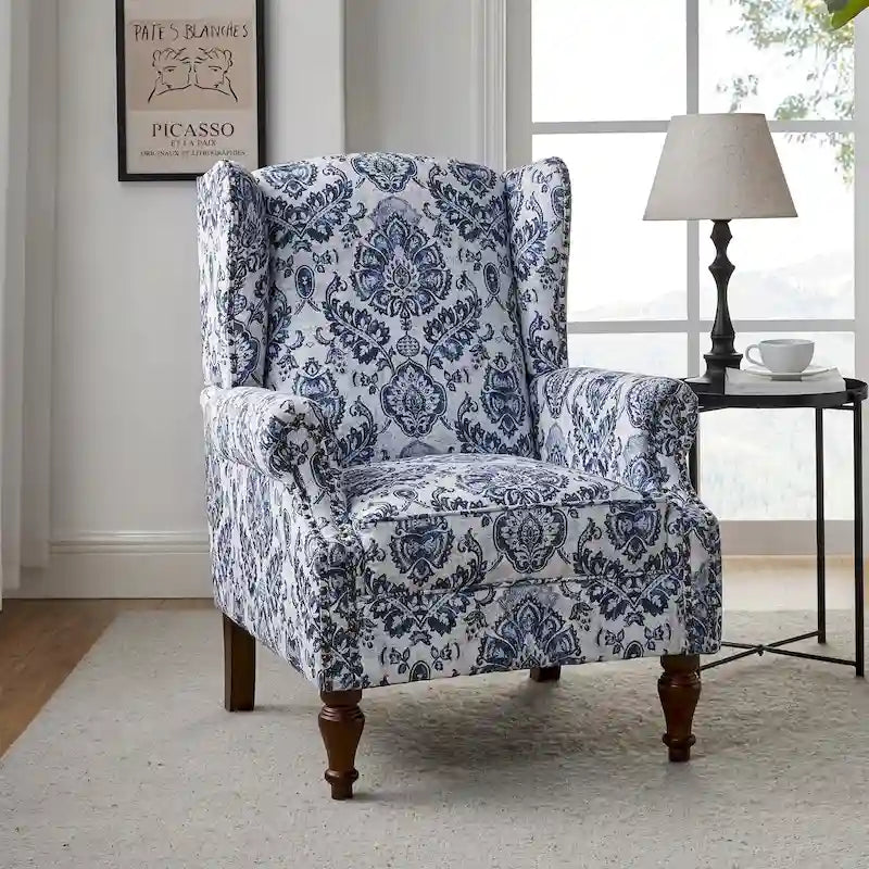 Fauteuil à oreilles traditionnel avec pieds en bois massif