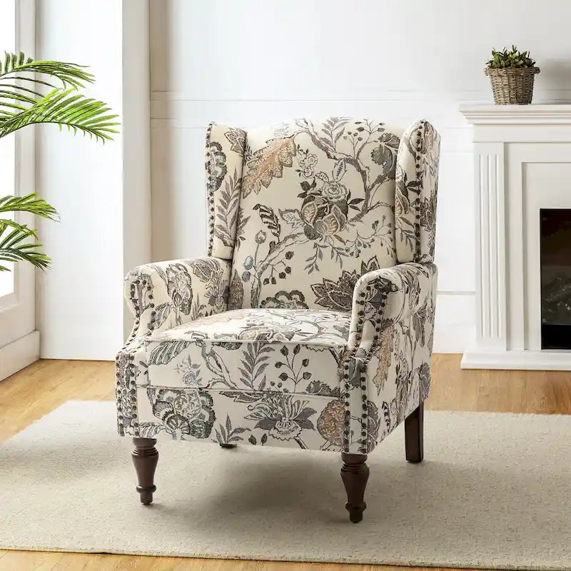 Fauteuil à oreilles traditionnel avec pieds en bois massif