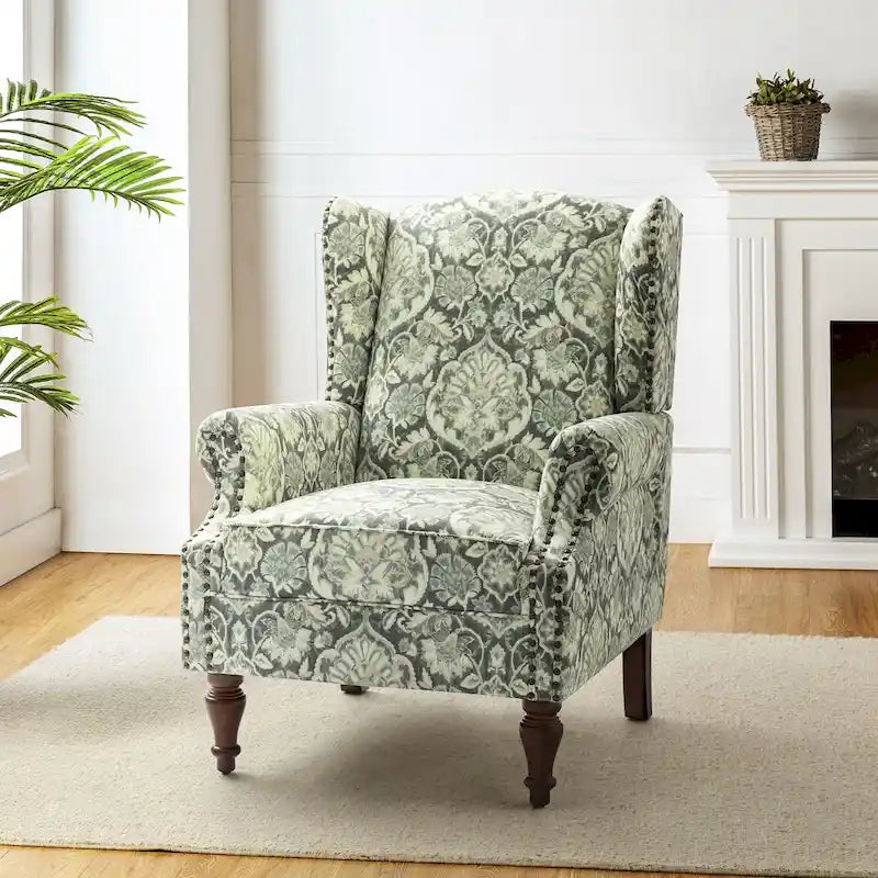 Fauteuil à oreilles traditionnel avec pieds en bois massif