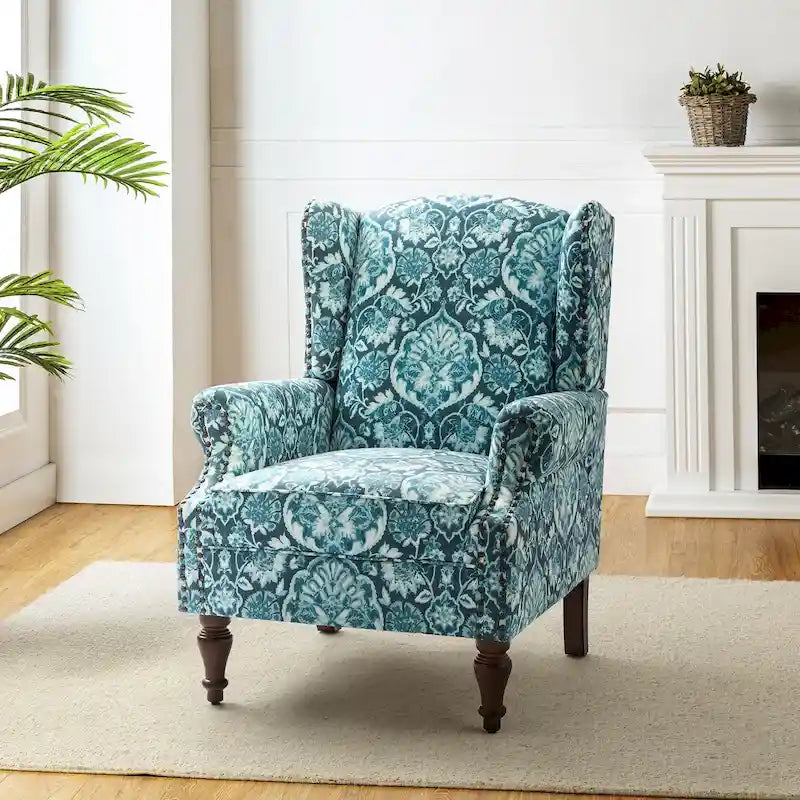 Fauteuil à oreilles traditionnel avec pieds en bois massif