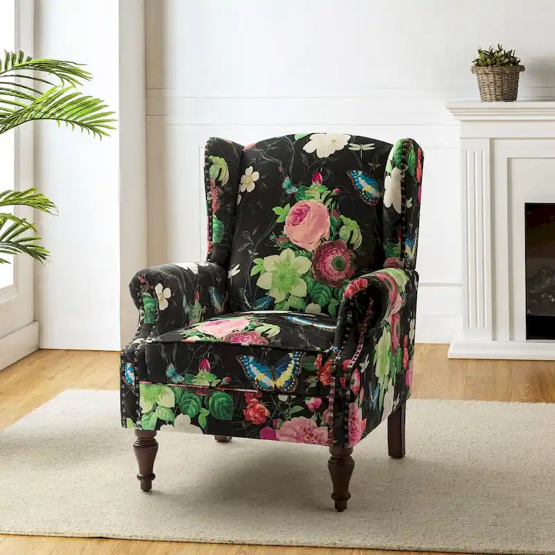 Fauteuil à oreilles traditionnel avec pieds en bois massif