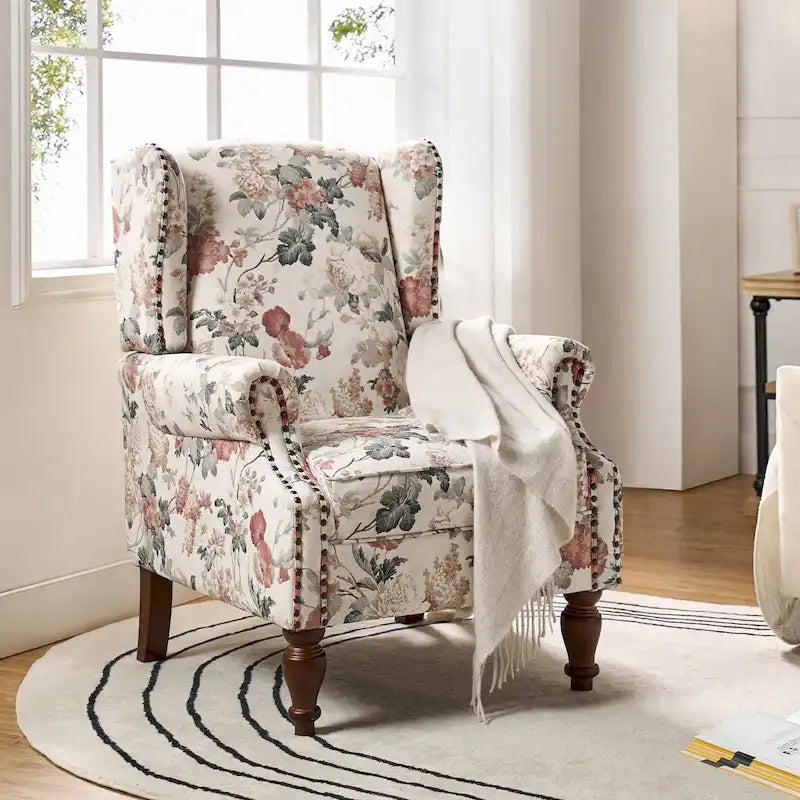 Fauteuil à oreilles traditionnel avec pieds en bois massif