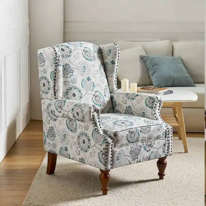 Fauteuil à oreilles traditionnel avec pieds en bois massif
