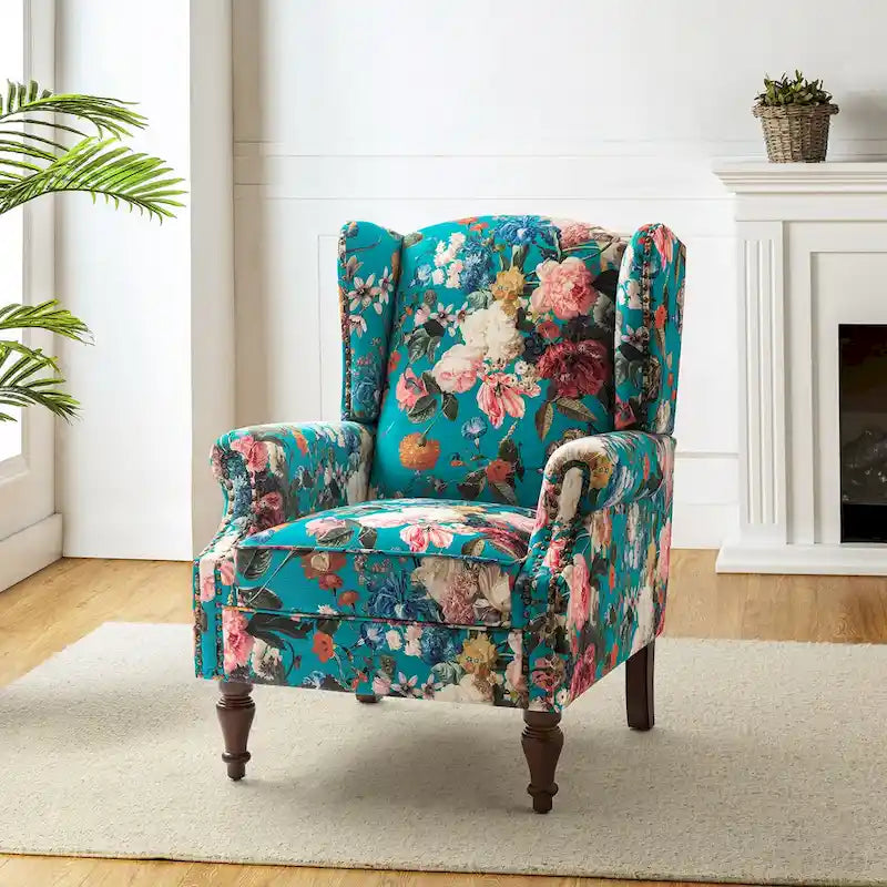 Fauteuil à oreilles traditionnel avec pieds en bois massif