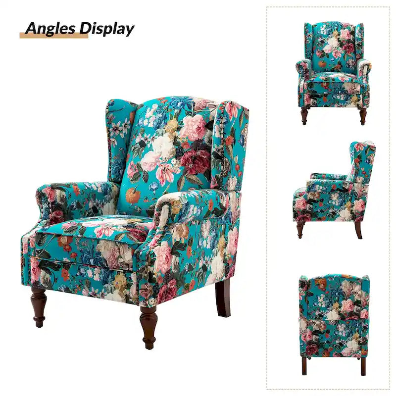 Fauteuil à oreilles traditionnel avec pieds en bois massif