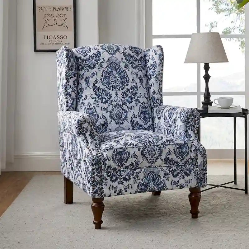 Fauteuil à oreilles traditionnel avec pieds en bois massif