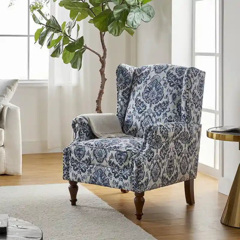 Fauteuil à oreilles traditionnel avec pieds en bois massif