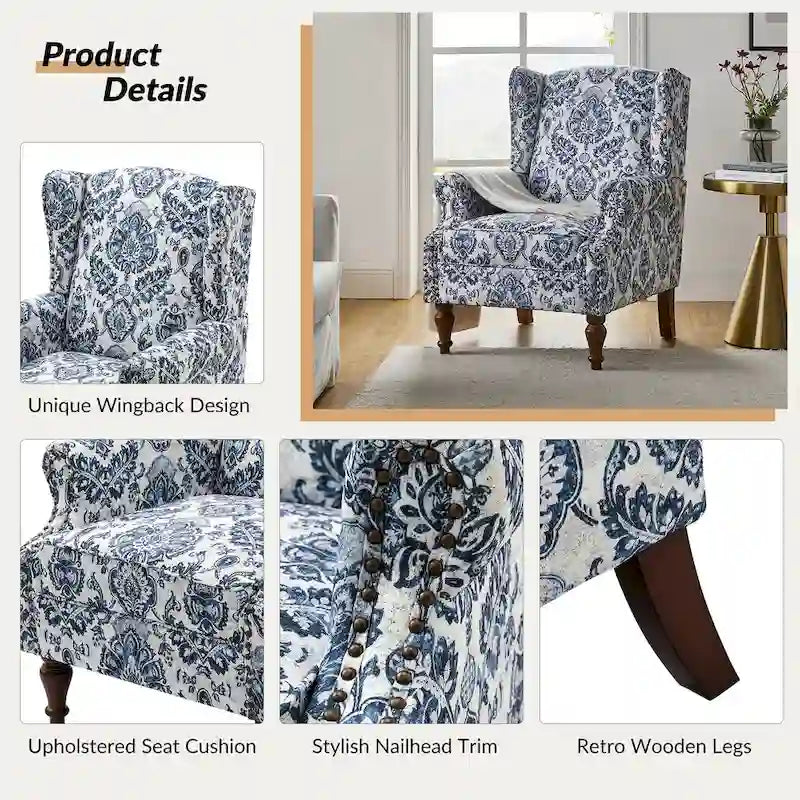 Fauteuil à oreilles traditionnel avec pieds en bois massif