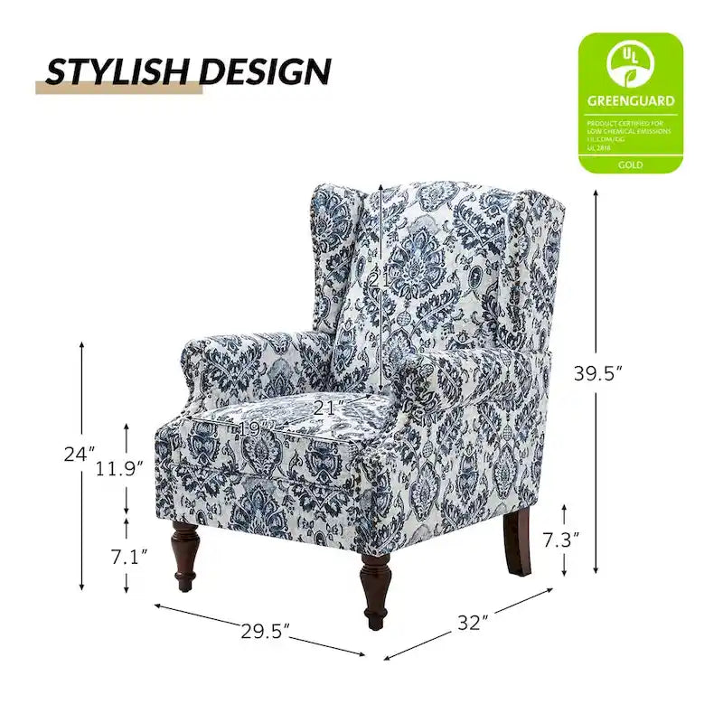Fauteuil à oreilles traditionnel avec pieds en bois massif