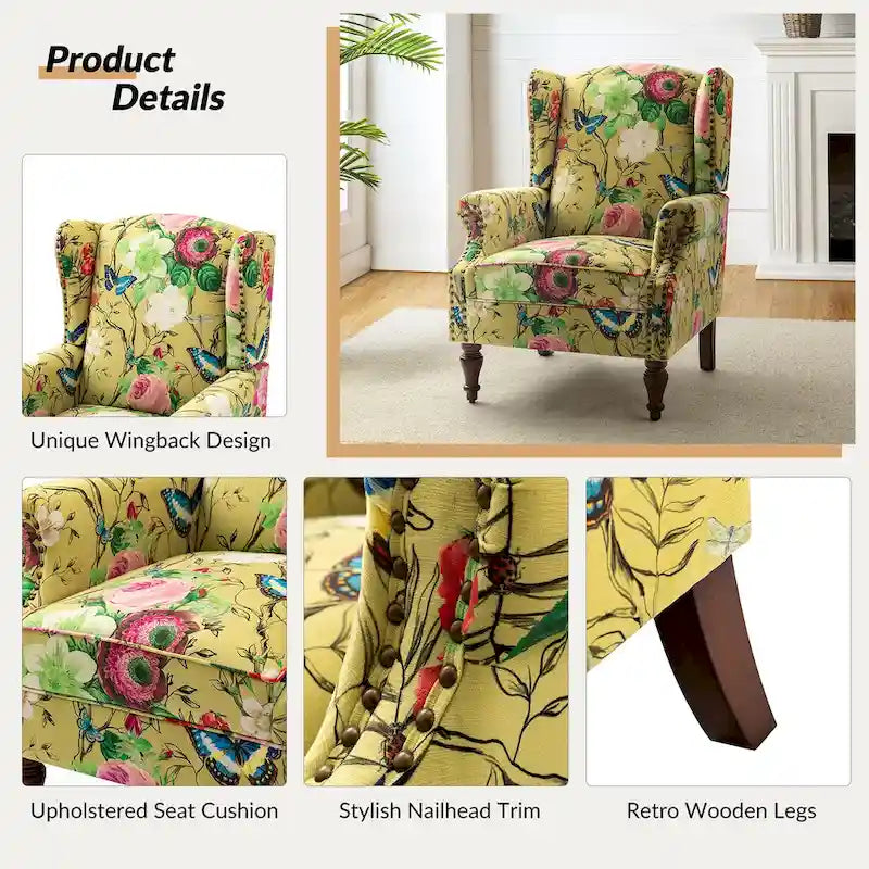 Fauteuil à oreilles traditionnel avec pieds en bois massif