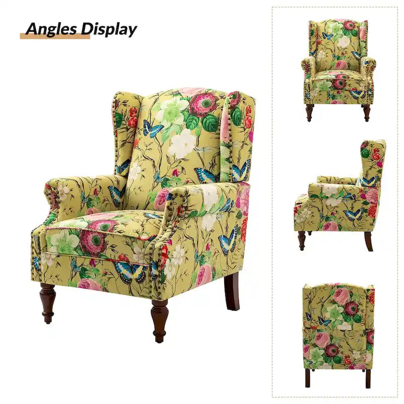 Fauteuil à oreilles traditionnel avec pieds en bois massif