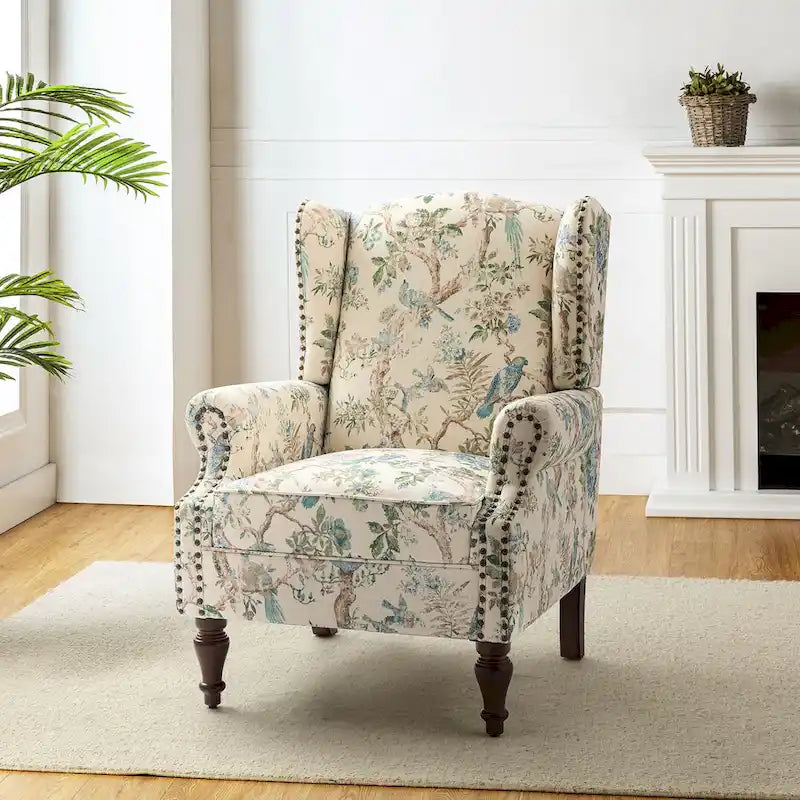 Fauteuil à oreilles traditionnel avec pieds en bois massif
