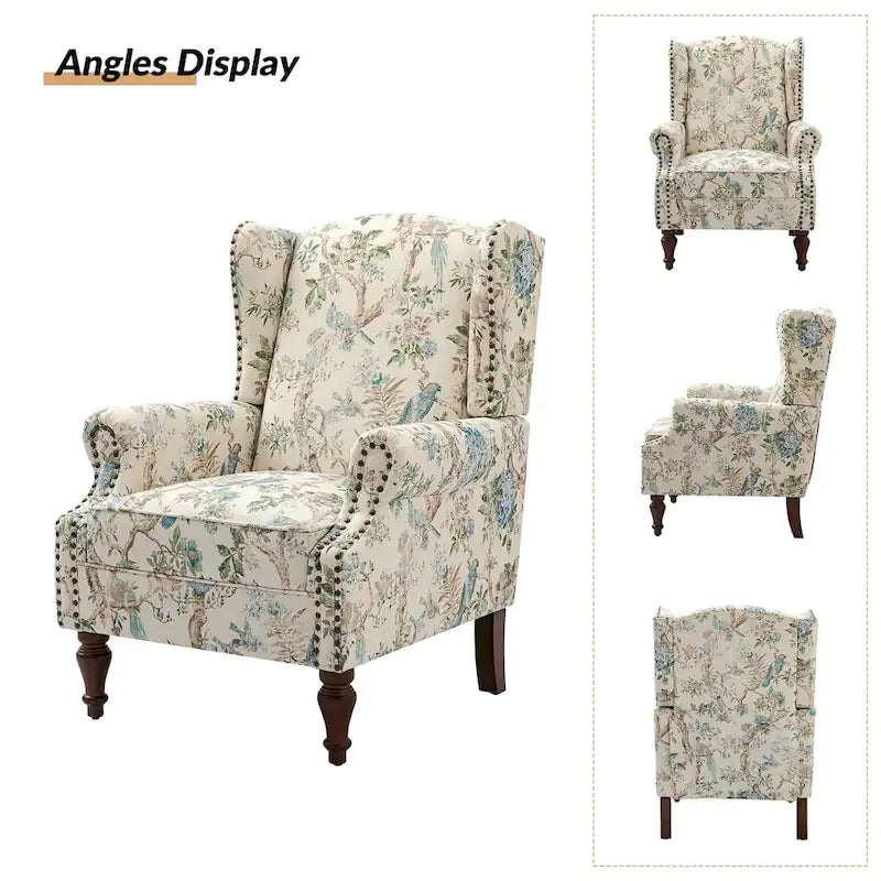 Fauteuil à oreilles traditionnel avec pieds en bois massif