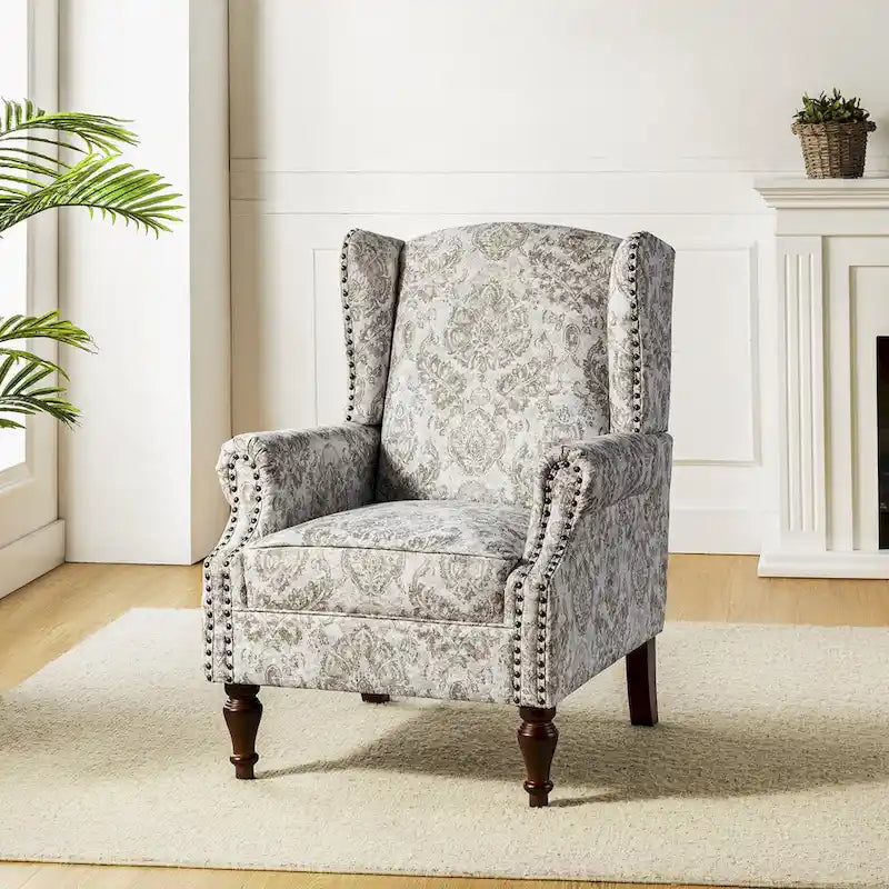 Fauteuil à oreilles traditionnel avec pieds en bois massif
