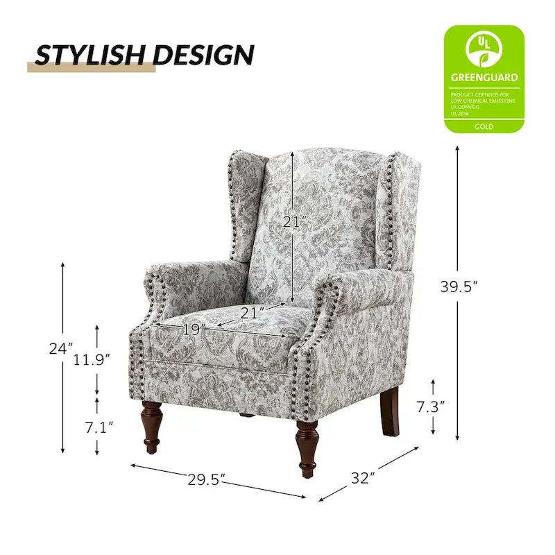 Fauteuil à oreilles traditionnel avec pieds en bois massif