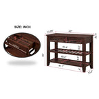 Console en bois massif de style Mid-Century avec 2 tiroirs de rangement et 2 étagères