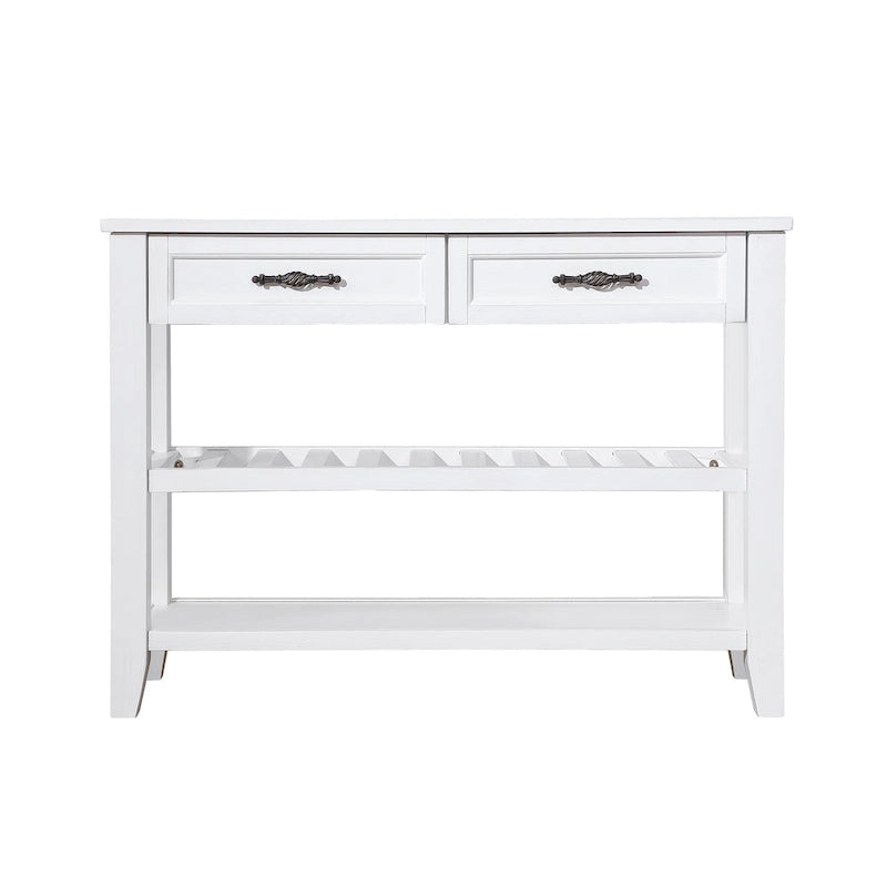 Console en bois massif de style Mid-Century avec 2 tiroirs de rangement et 2 étagères