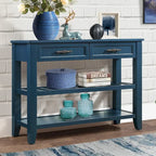 Console en bois massif de style Mid-Century avec 2 tiroirs de rangement et 2 étagères