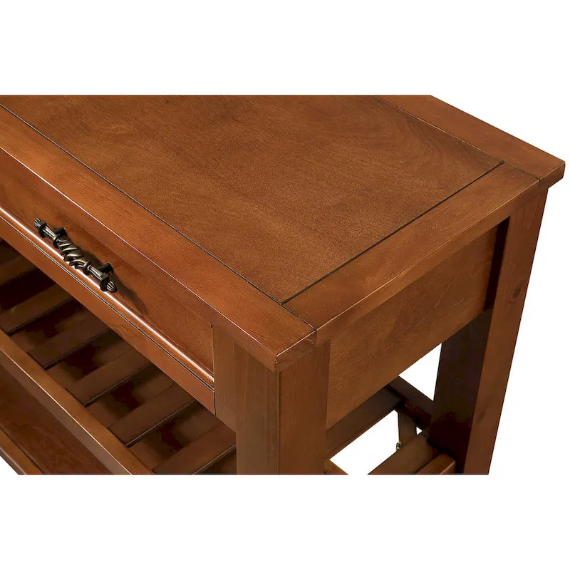 Console en bois massif de style Mid-Century avec 2 tiroirs de rangement et 2 étagères