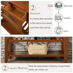 Console en bois massif de style Mid-Century avec 2 tiroirs de rangement et 2 étagères