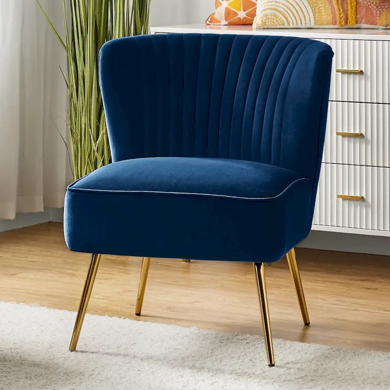 Chaise d'appoint moderne capitonnée en tissu avec pieds dorés