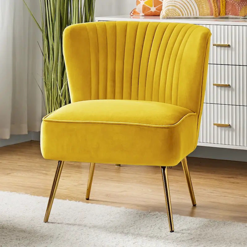 Chaise d'appoint moderne capitonnée en tissu avec pieds dorés