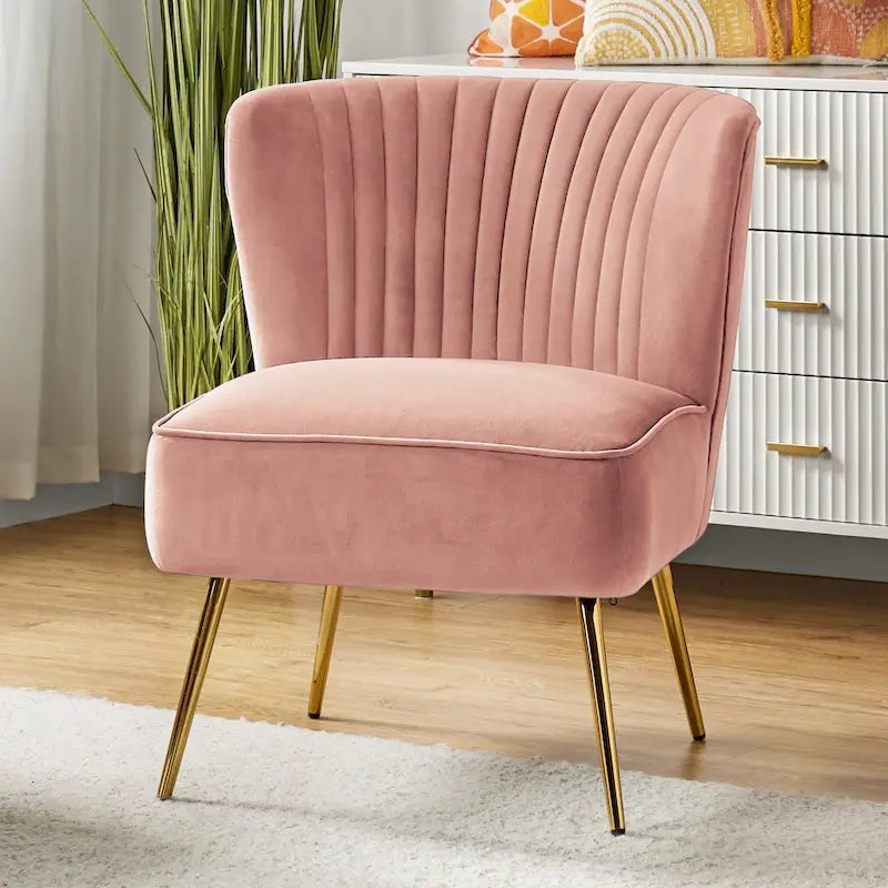 Chaise d'appoint moderne capitonnée en tissu avec pieds dorés