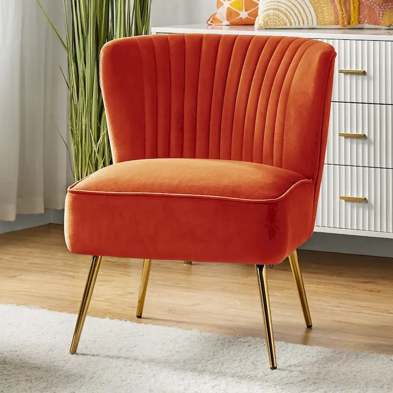 Chaise d'appoint moderne capitonnée en tissu avec pieds dorés