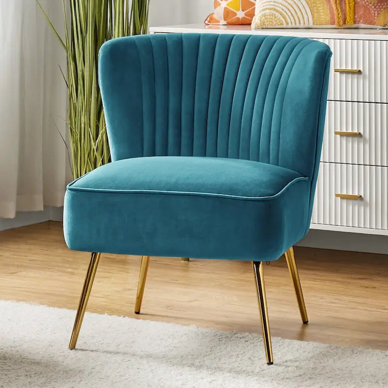 Chaise d'appoint moderne capitonnée en tissu avec pieds dorés