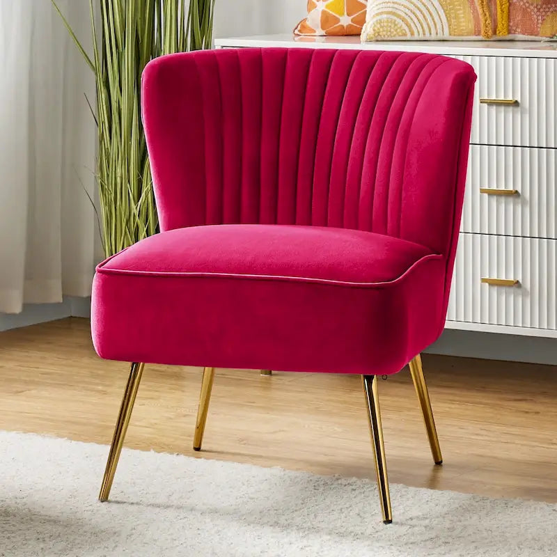 Chaise d'appoint moderne capitonnée en tissu avec pieds dorés