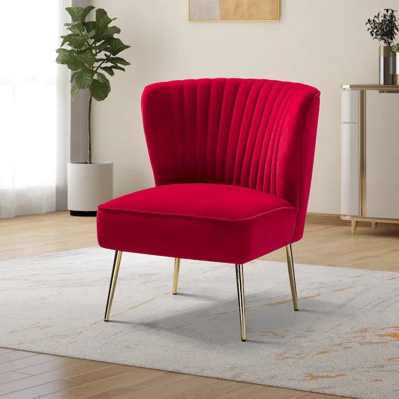 Chaise d'appoint moderne capitonnée en tissu avec pieds dorés