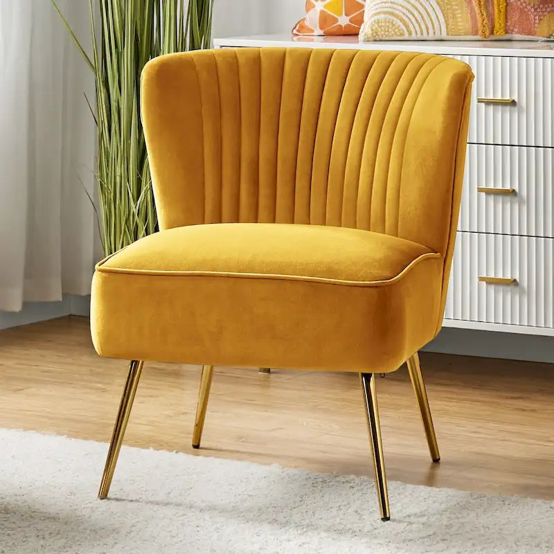Chaise d'appoint moderne capitonnée en tissu avec pieds dorés