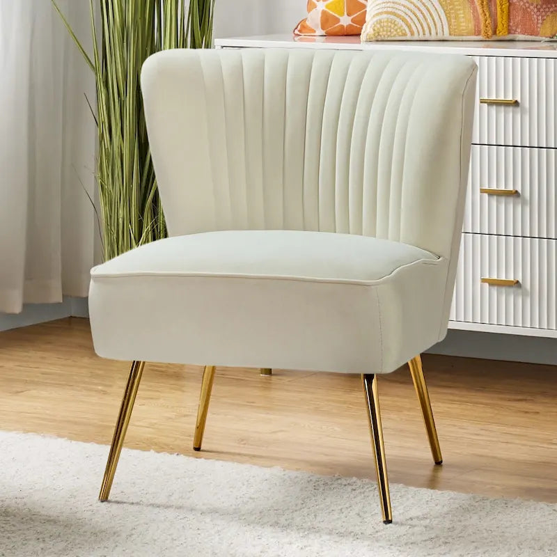Chaise d'appoint moderne capitonnée en tissu avec pieds dorés
