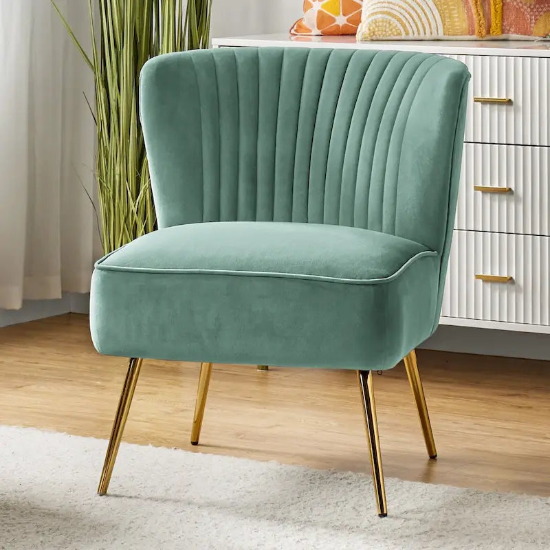 Chaise d'appoint moderne capitonnée en tissu avec pieds dorés