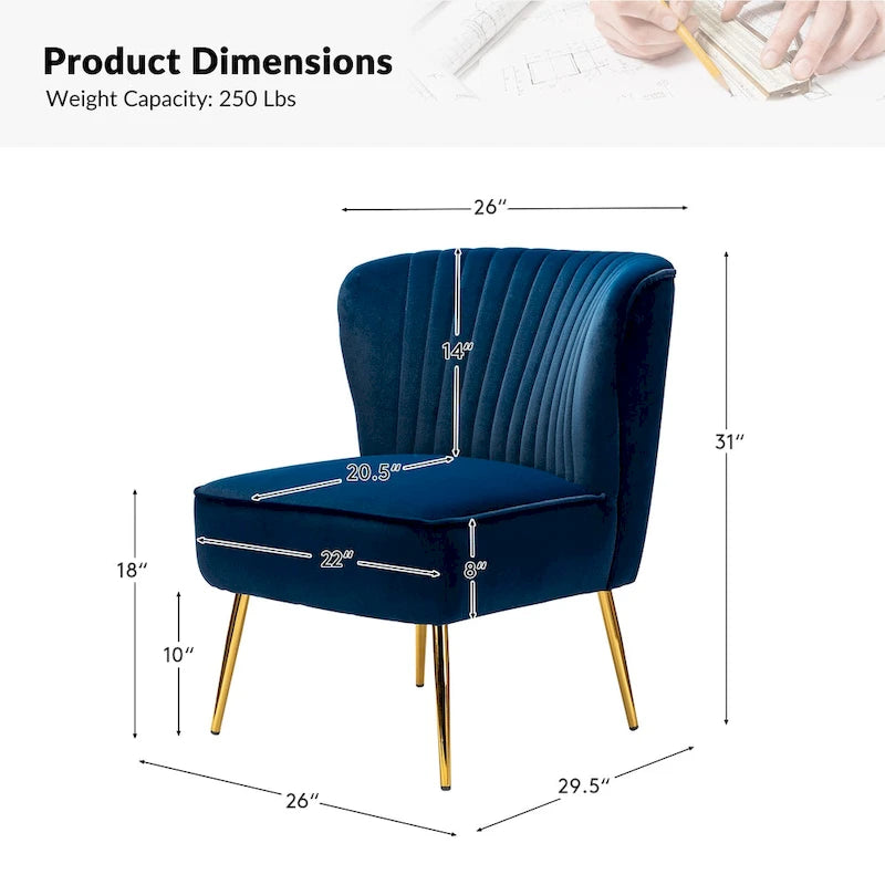 Chaise d'appoint moderne capitonnée en tissu avec pieds dorés