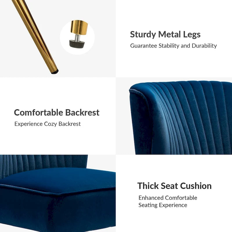 Chaise d'appoint moderne capitonnée en tissu avec pieds dorés