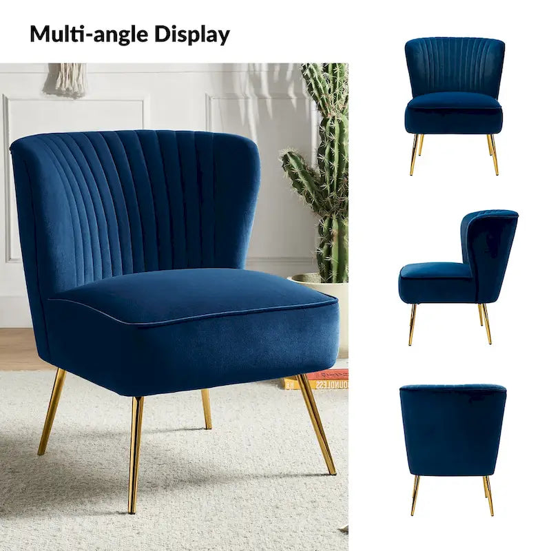 Chaise d'appoint moderne capitonnée en tissu avec pieds dorés
