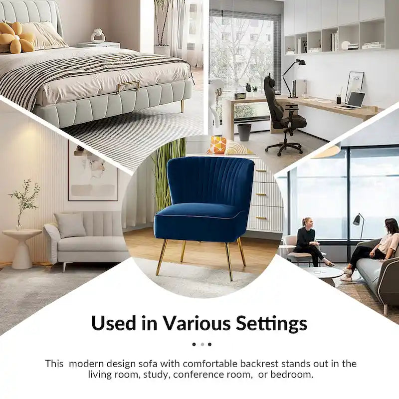 Chaise d'appoint moderne capitonnée en tissu avec pieds dorés