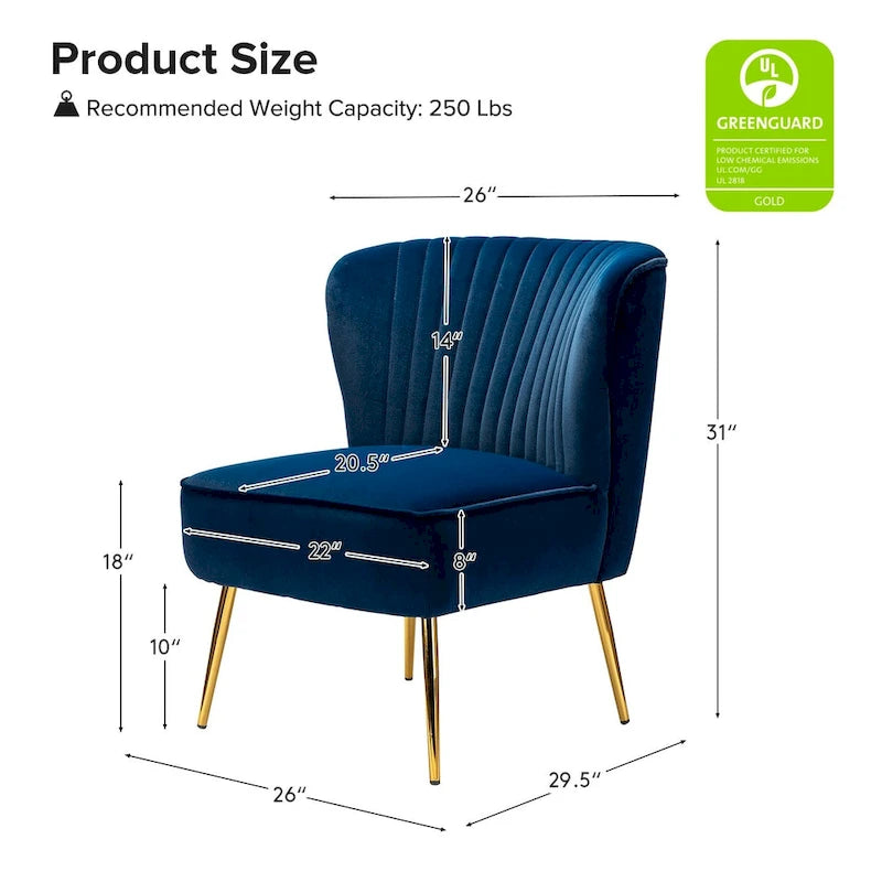 Chaise d'appoint moderne capitonnée en tissu avec pieds dorés