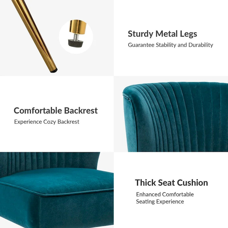 Chaise d'appoint moderne capitonnée en tissu avec pieds dorés