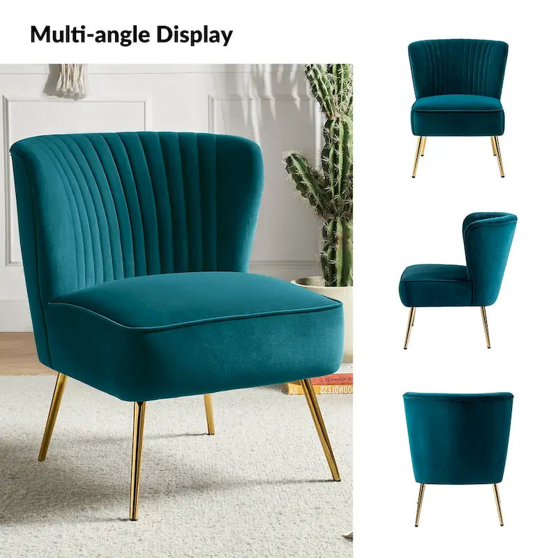 Chaise d'appoint moderne capitonnée en tissu avec pieds dorés