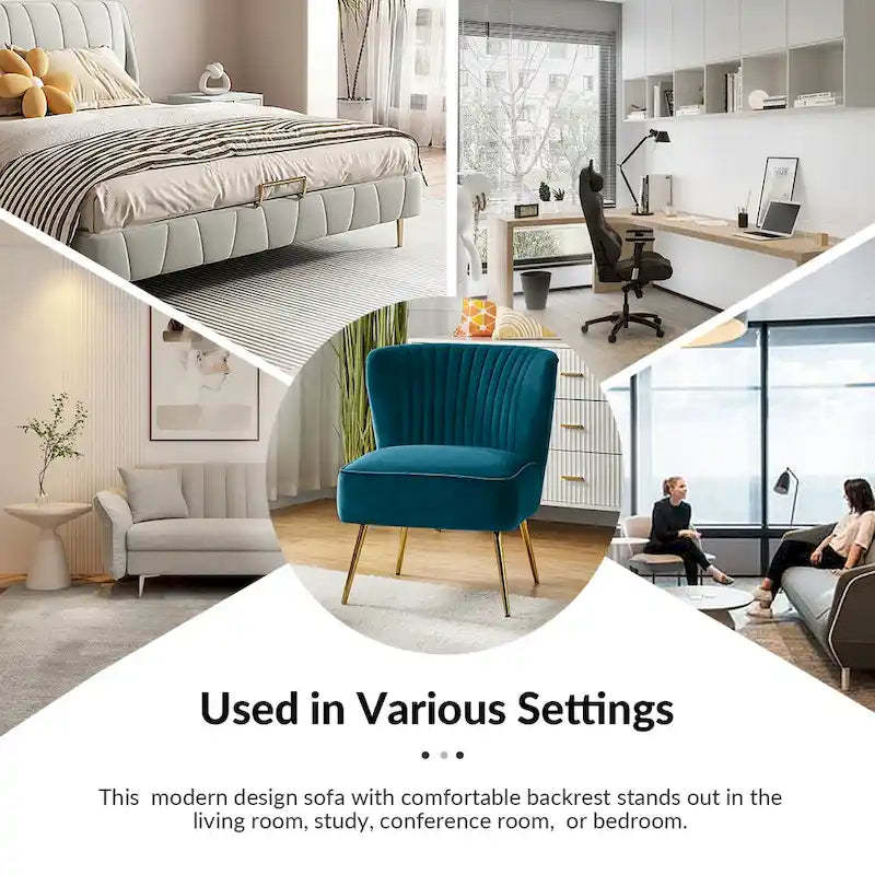 Chaise d'appoint moderne capitonnée en tissu avec pieds dorés