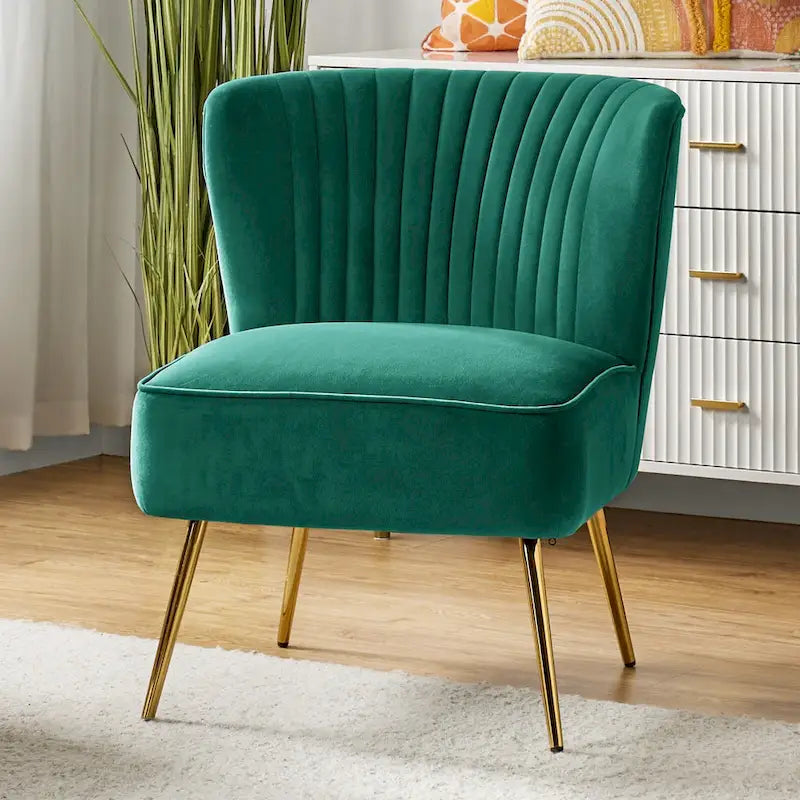 Chaise d'appoint moderne capitonnée en tissu avec pieds dorés