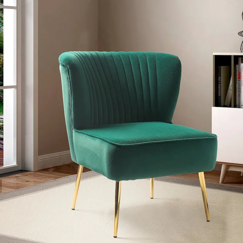 Chaise d'appoint moderne capitonnée en tissu avec pieds dorés